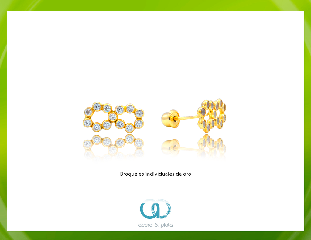 Broquel de Oro 10k Infinito Biselado con Zirconias