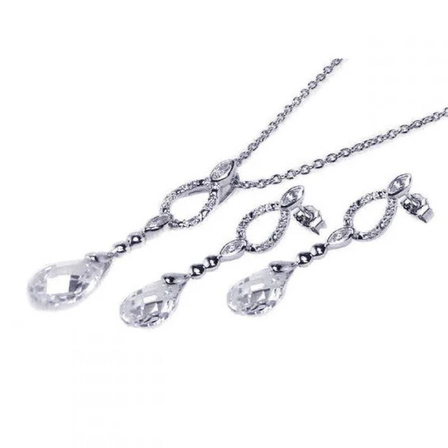 Juego Óvalo con Zirconia en Gota colgante en Plata .925