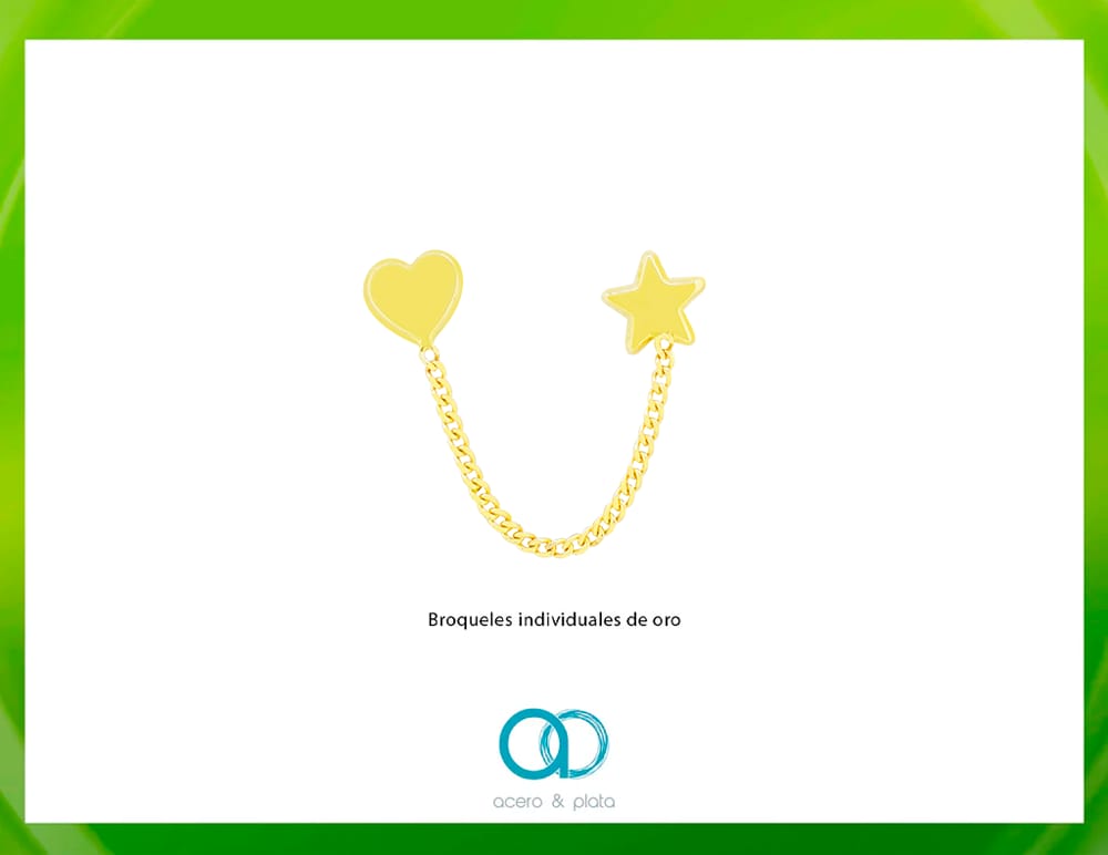Broquel de oro 10k en Forma de Corazón y Estrella
