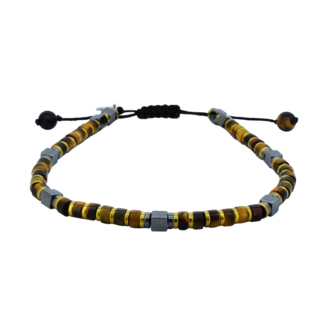 Pulsera de Piedra Ojo de Tigre con Cubos de Hematita
