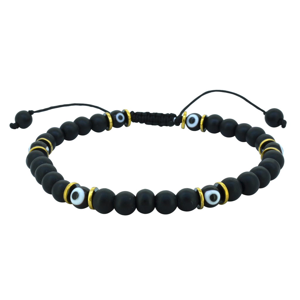 Pulsera Ojos Turcos Negros Con Piedra Volcánica Negra