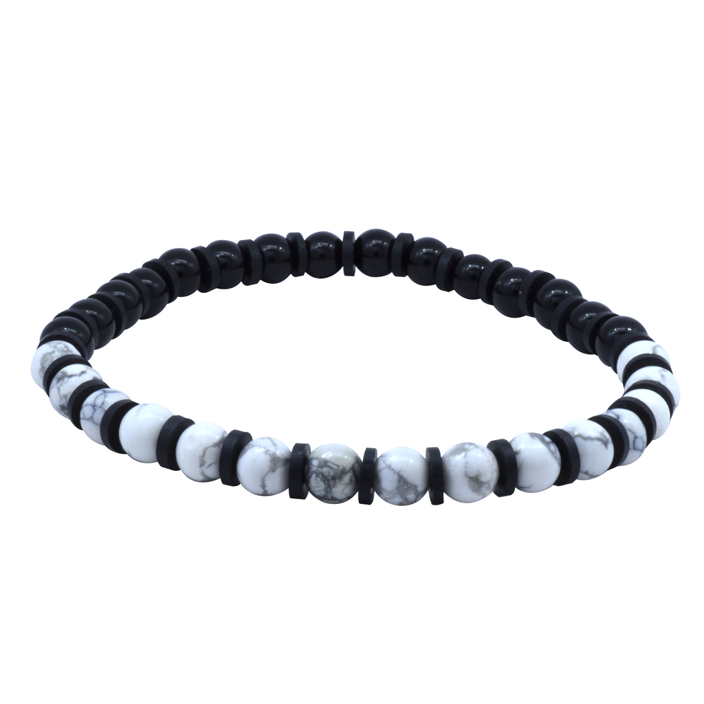 Pulsera De Piedra Volcánica y Jaspe Blanco 6 mm