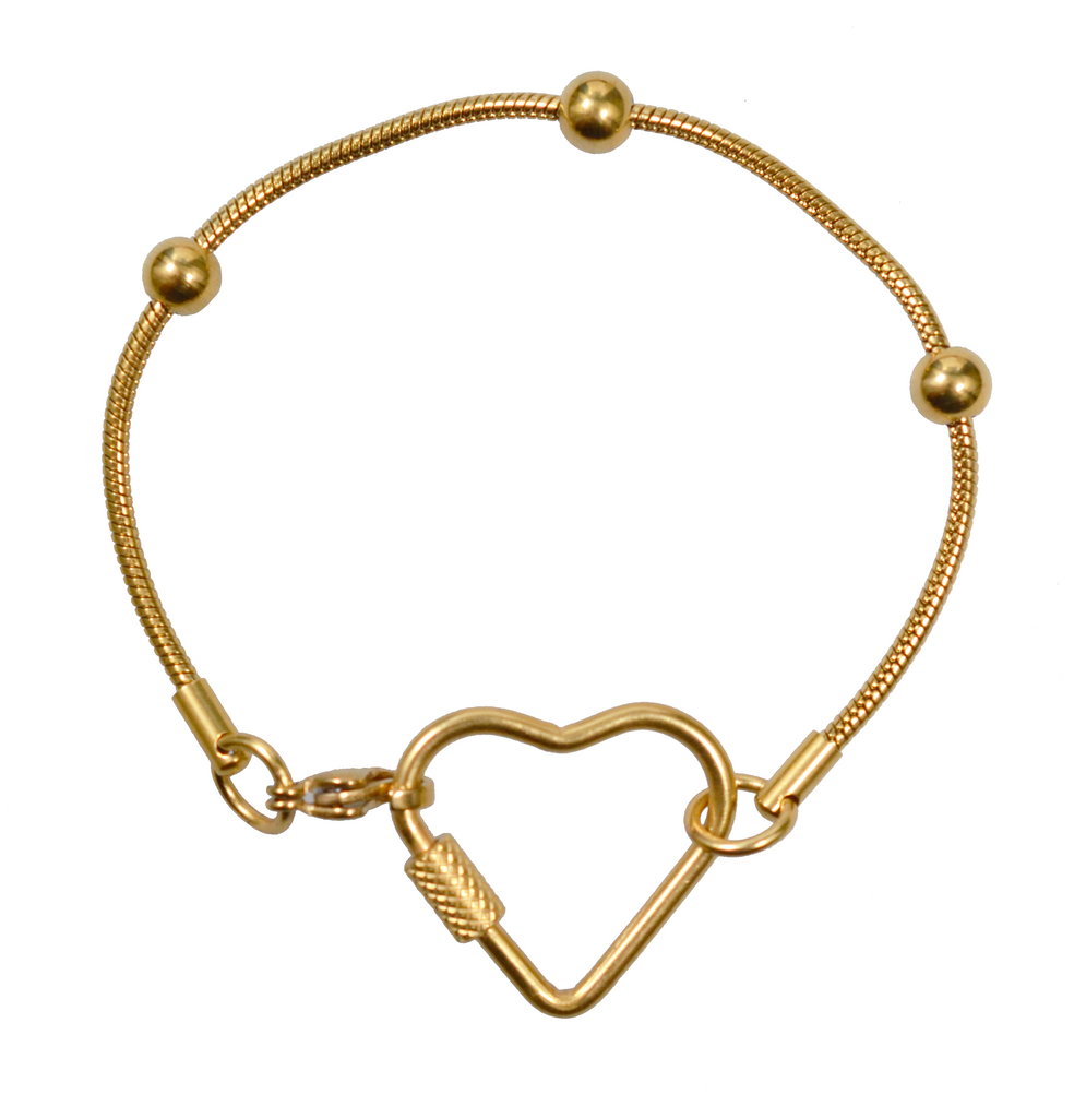 Pulsera Corazón con Esferas en Acero Dorado