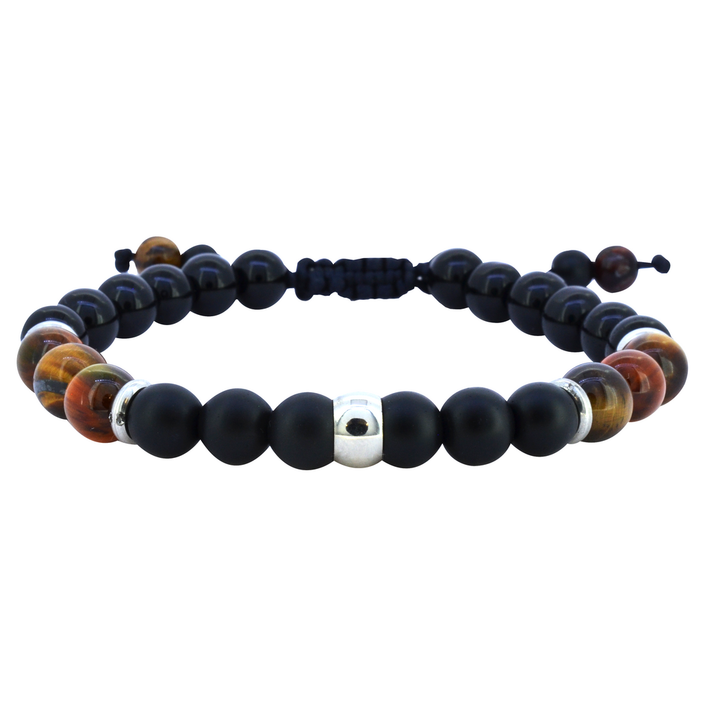 Pulsera Piedra Ojo de Tigre y Volcánica En Hilo