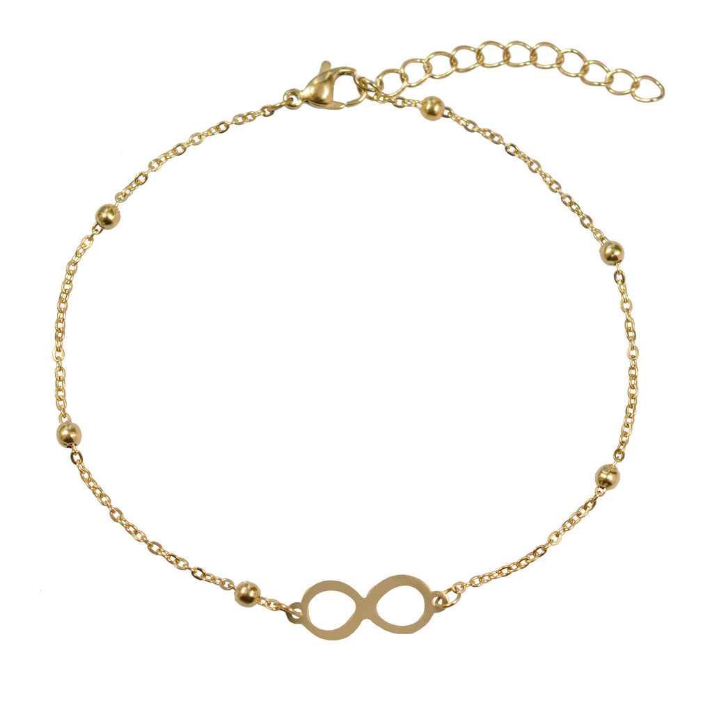 Tobillera de Acero inoxidable Dorado con Infinito y Esferas