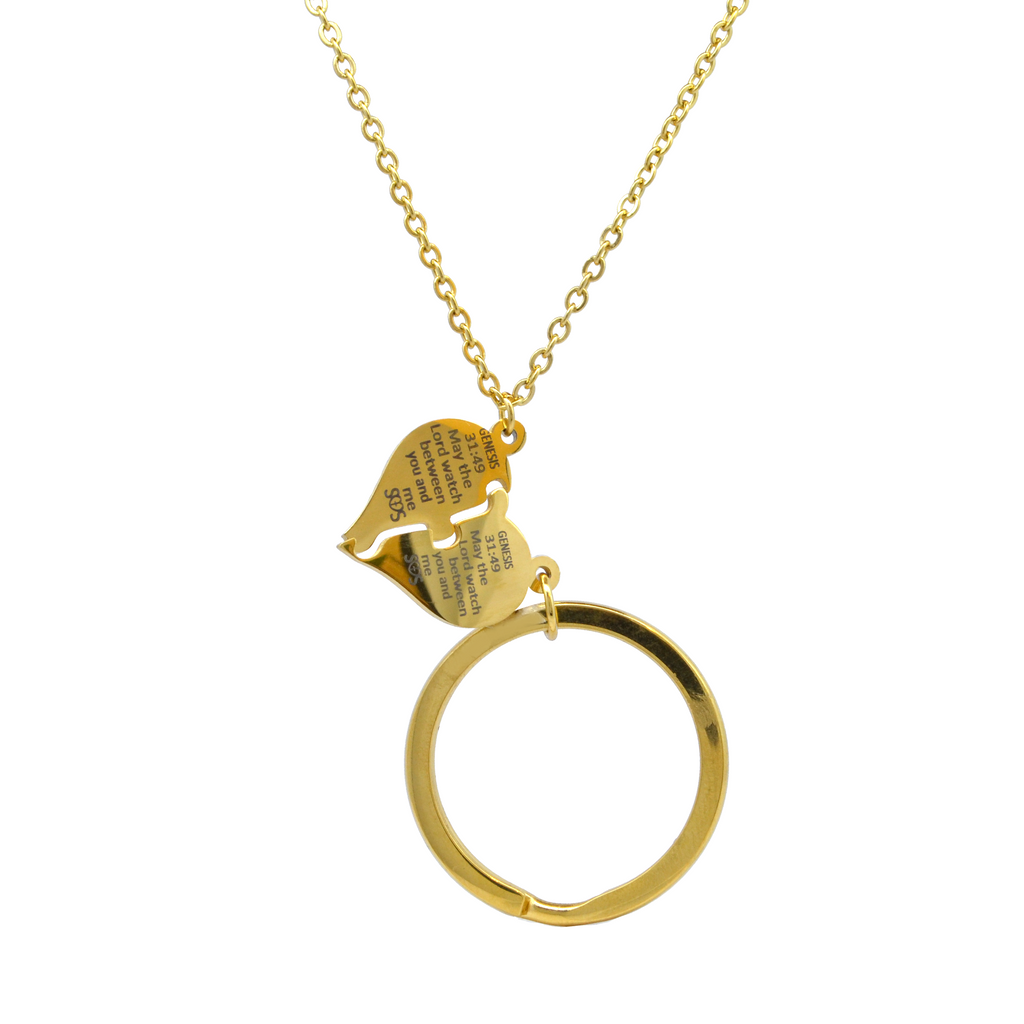 Gargantilla collar Con Corazón Partido y Llavero en Acero Gold
