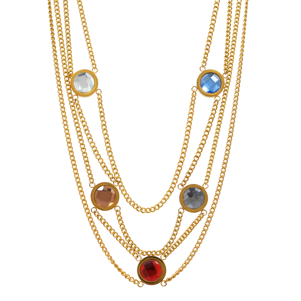 Collar de Mujer 5 Prismas en Acero Dorado