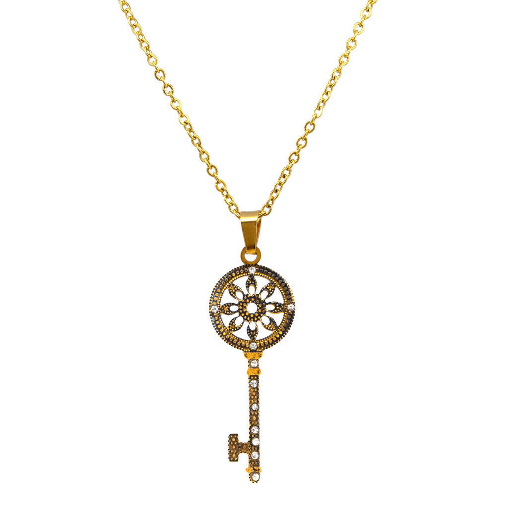 Collar Gargantilla De Llave con Zirconias Acero Gold