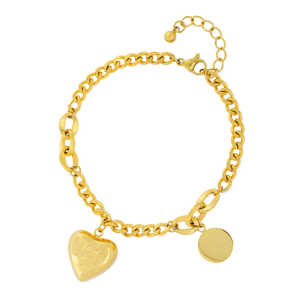 Pulsera de Eslabones con Corazón Dorado en Acero Inoxidable