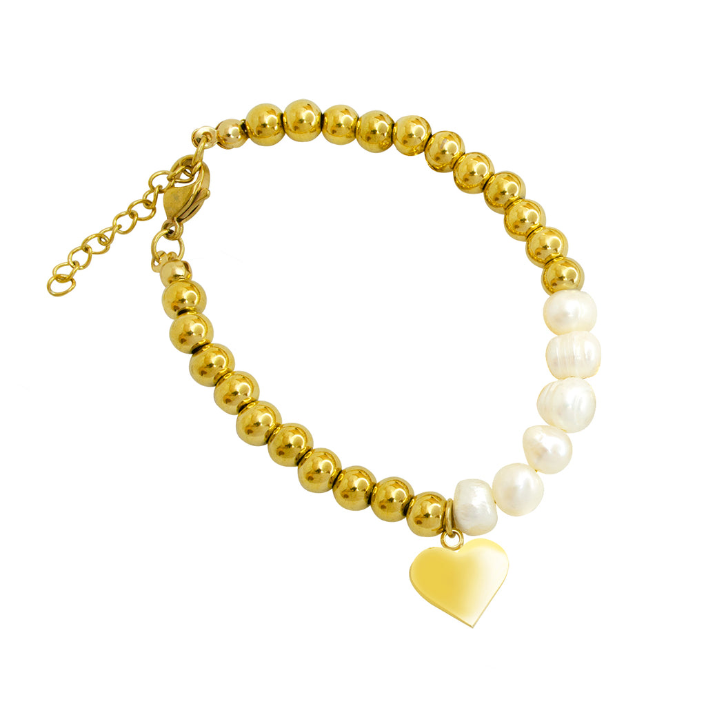 Pulsera de Corazón con Perlas Naturales