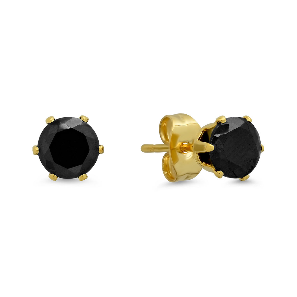 Broqueles en Acero Inoxidable Dorado con Zirconia Negra