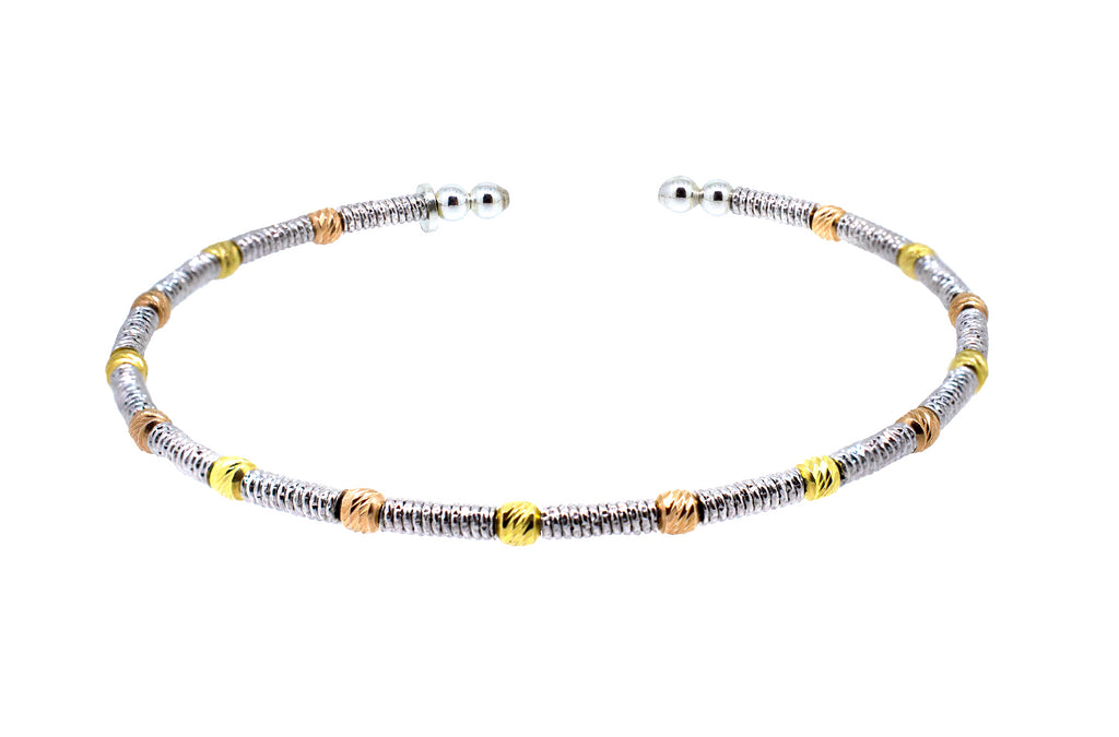 Brazalete Plateado con Esferas Doradas y Rosadas en Plata 925