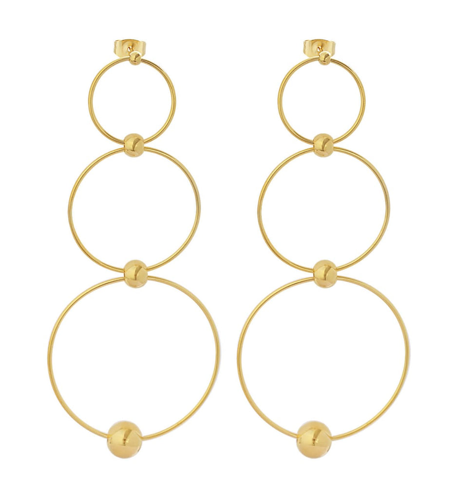 Aretes Largos Tres Círculos Disminucion en Acero Inoxidable