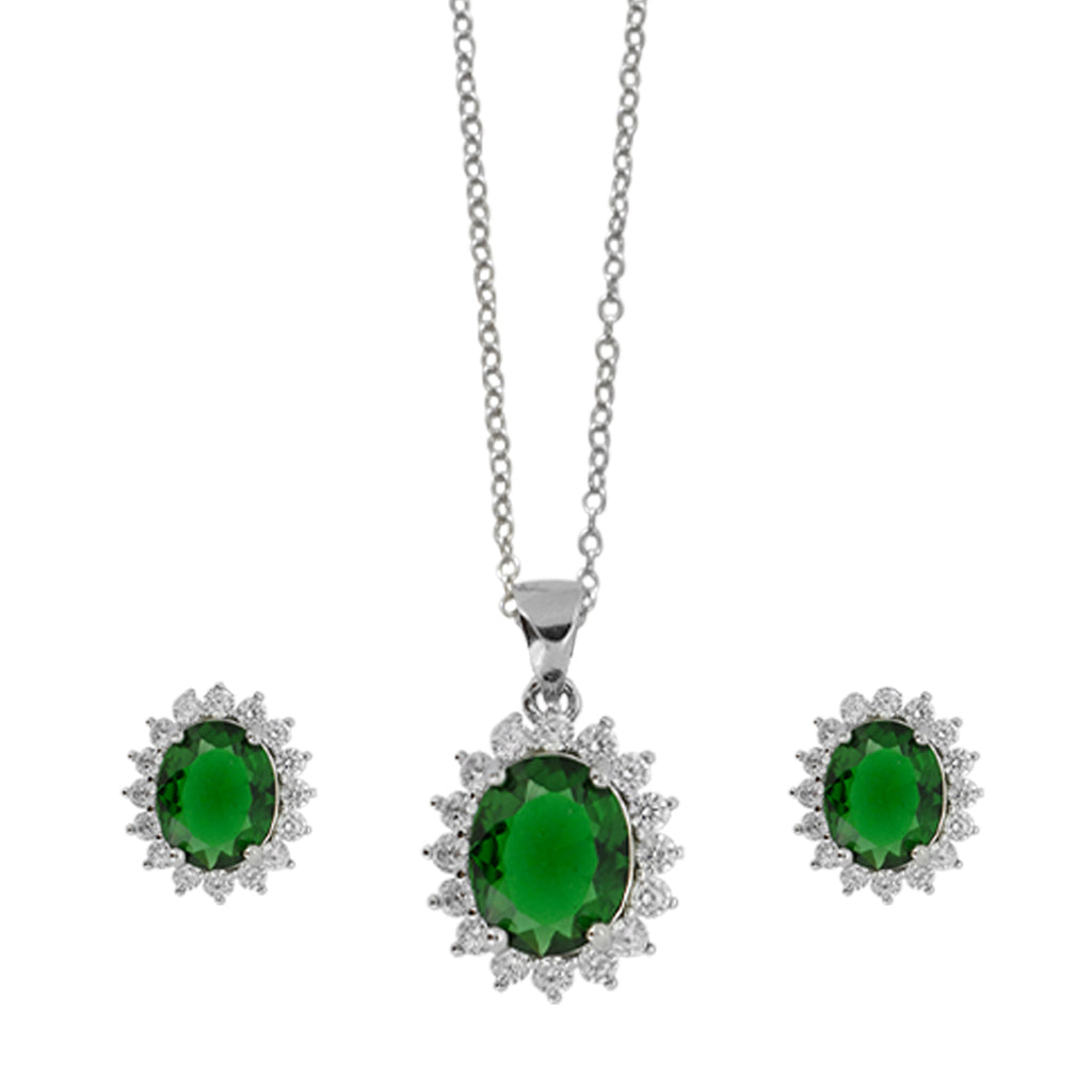 Juego Princesa Zirconia Verde en Plata.925
