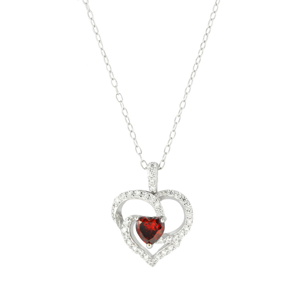 Gargantilla de Corazón de Plata con Zirconia Roja