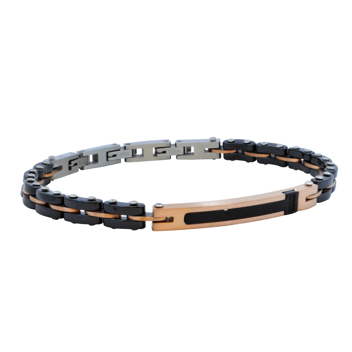 Pulsera Elástica De Cerámica Negra Oro Blanco Y Diamantes 0,36 Quilates