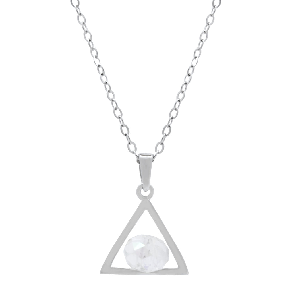Gargantilla  de plata Triángulo Biselado en Plata 925 con Cuenta de zirconia