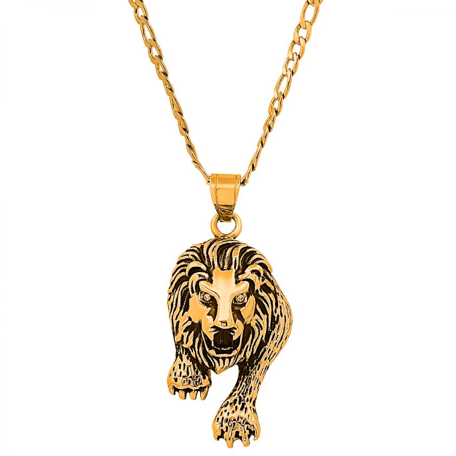 Gargantilla de León con Zirconias en Acero Gold