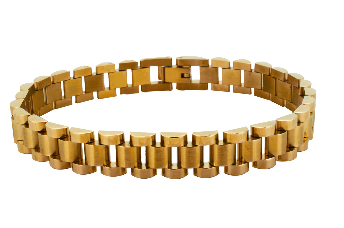 Pulsera de Eslabones tipo reloj de Acero Inoxidable Dorado – Acero