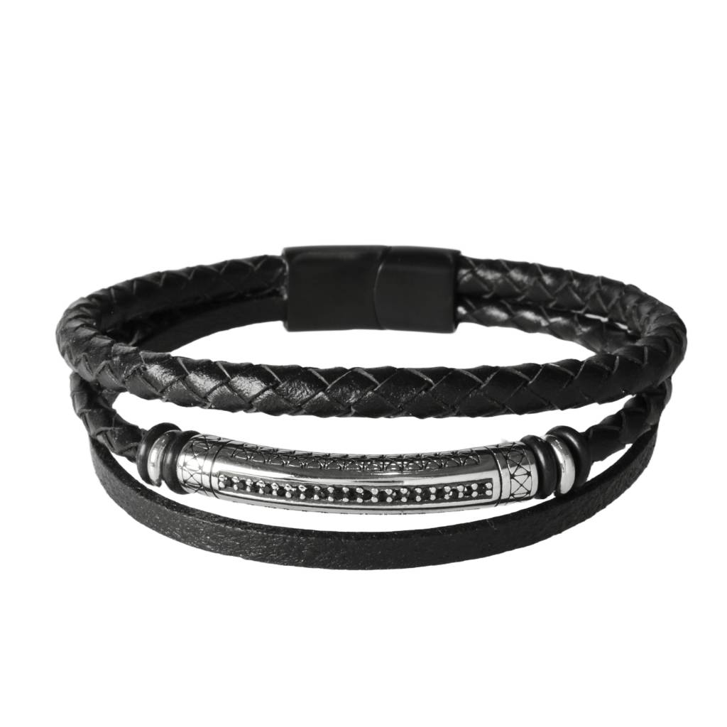 Pulsera de 3 Tiras de Piel con Tubo de Acero Inoxidable