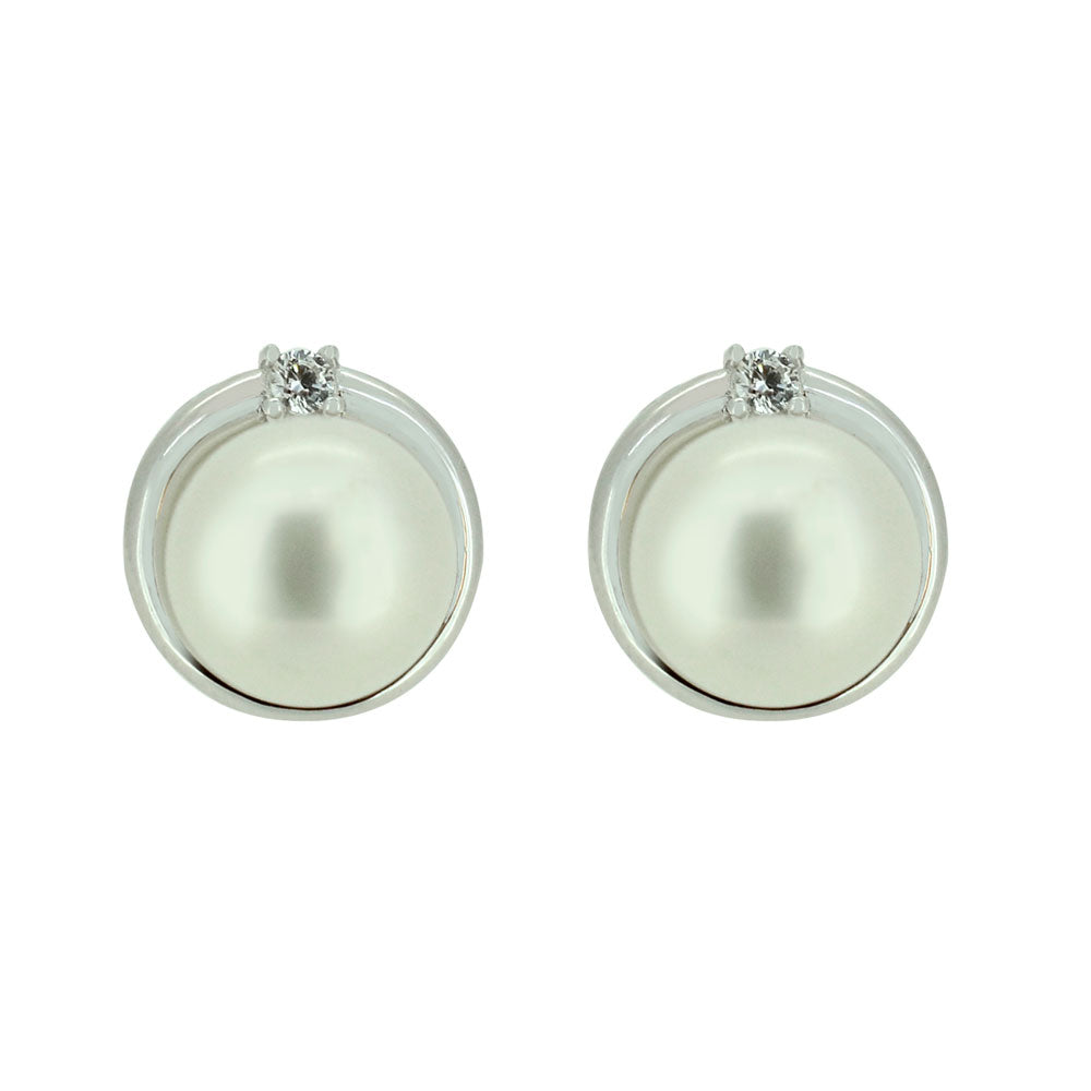 Aretes de Perla Natural Biselada en Plata .925 con Zirconia