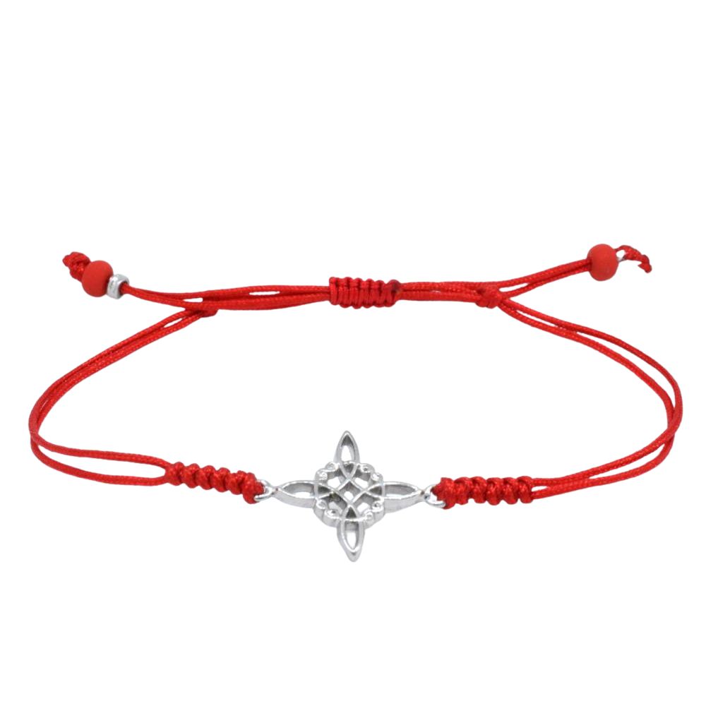 Pulsera de Hilo Rojo con Nudo de Bruja de plata