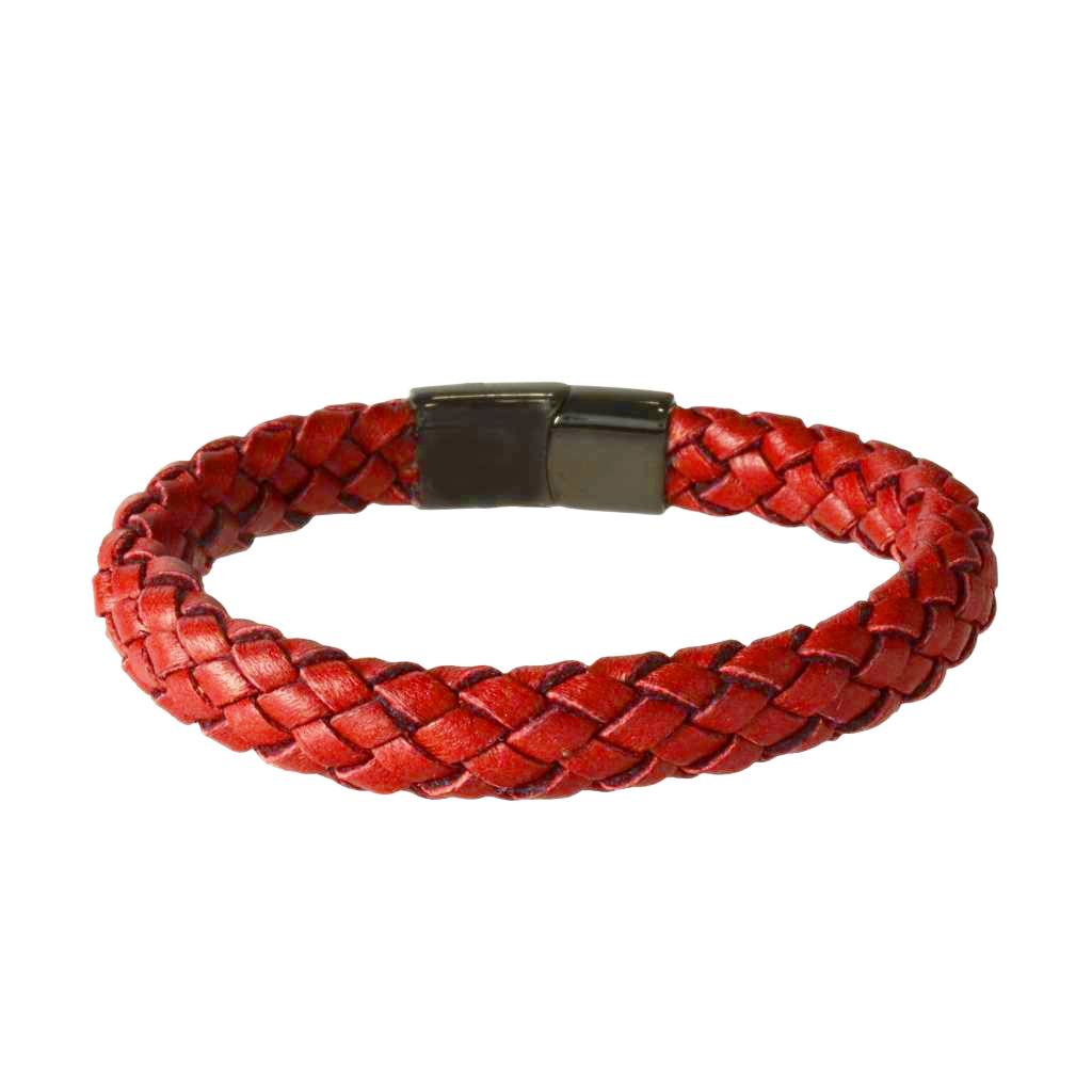 Pulsera de Piel Fina Roja Ancha Entrelazada
