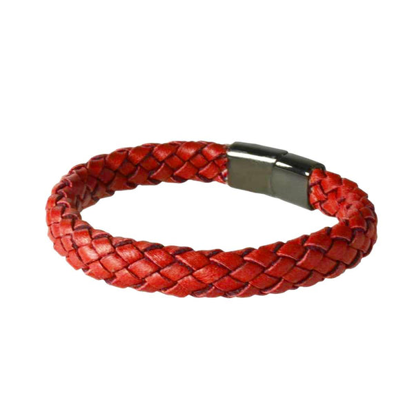 Pulsera de Piel Fina Roja Ancha Entrelazada