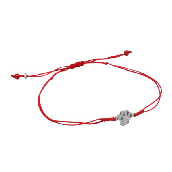 Pulsera de hilo rojo con huellita de plata