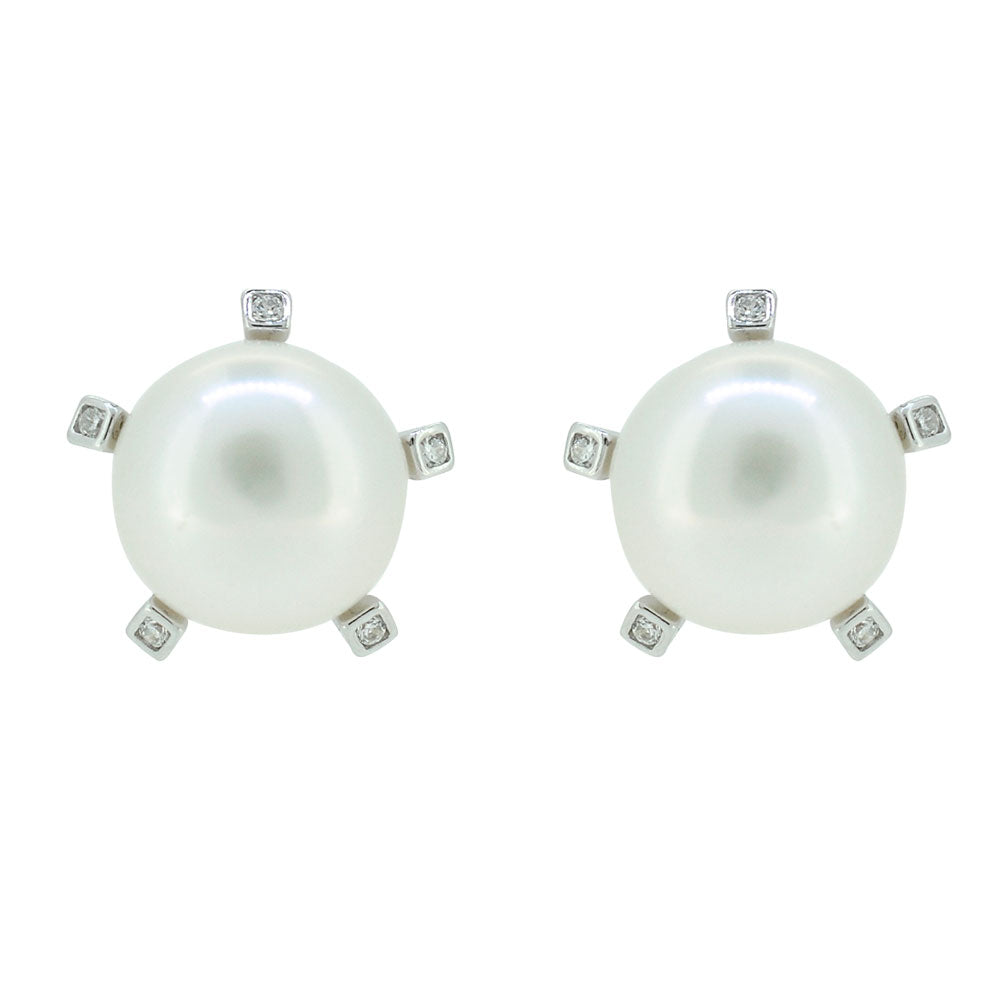 Aretes de Perla Natural 5 uñas con Zirconias en Plata .925