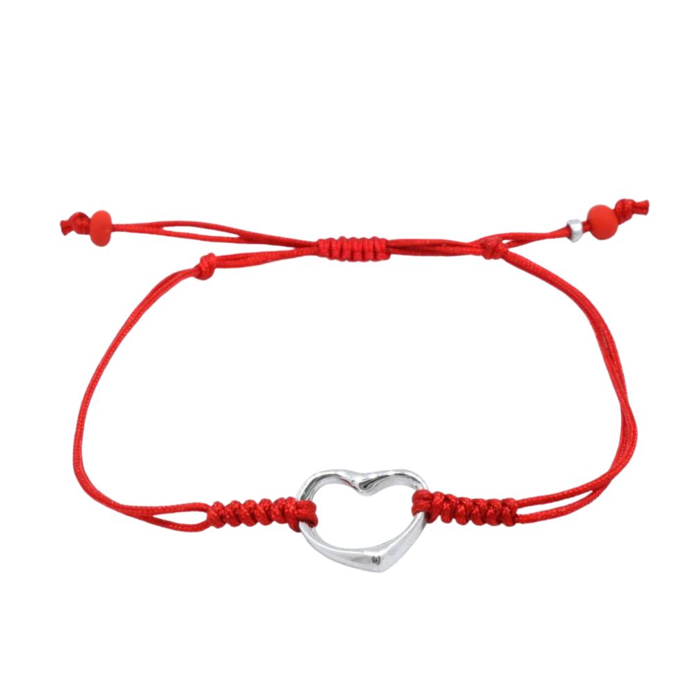Pulsera de Hilo Corazón de Plata Biselado