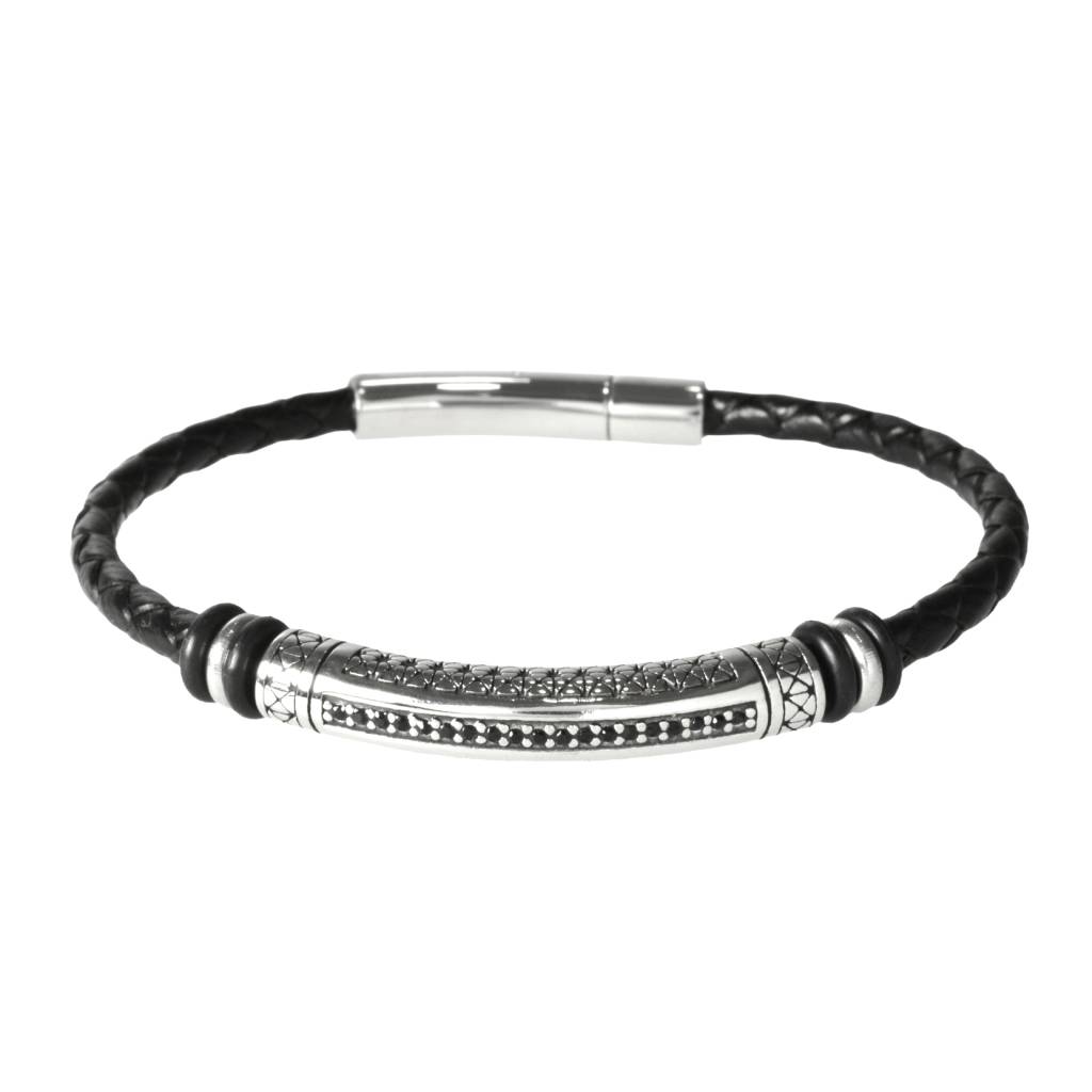 Esclava de Piel Trenzada Negra con Tubo de Acero Inoxidable