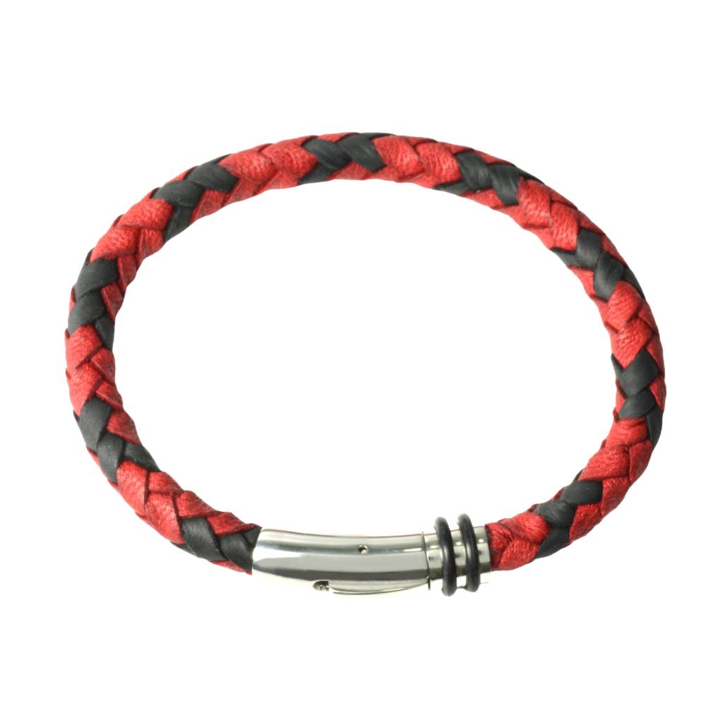 Pulsera de Piel Trenzada de color Rojo y Negro
