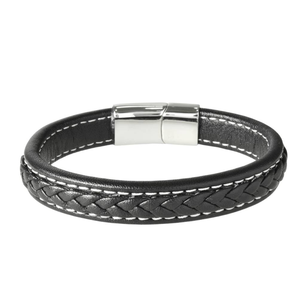 Pulsera de Piel Trenzada con Costura y Broche de Acero