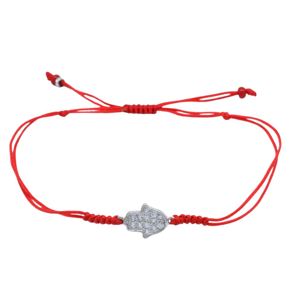 Pulsera de HIlo Rojo con Mano de Fátima de Plata con Zirconias