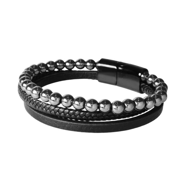 Pulsera de Tiras de Piel y Hematita