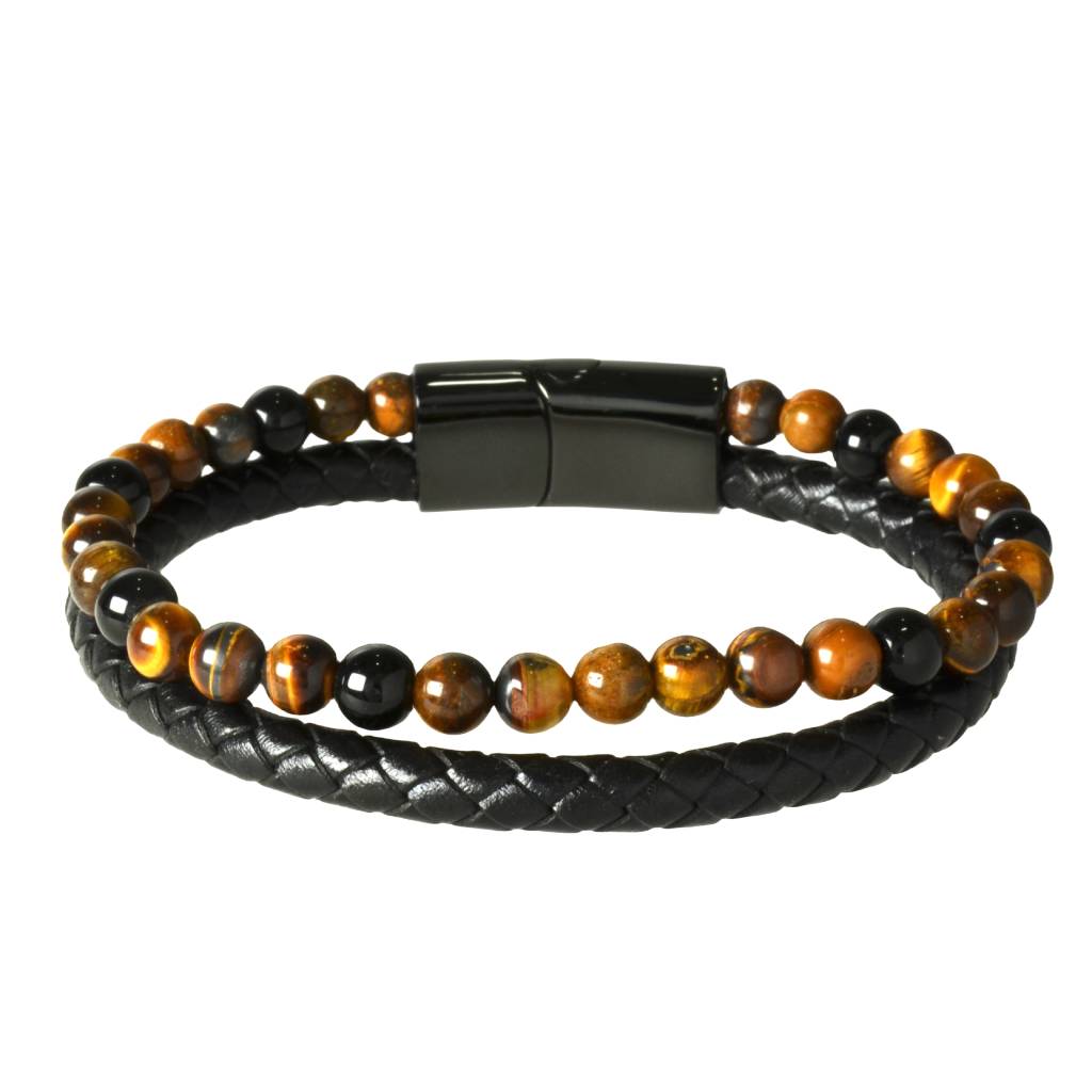 Pulsera de Piel Trenzada y Piedra Ojo de Tigre