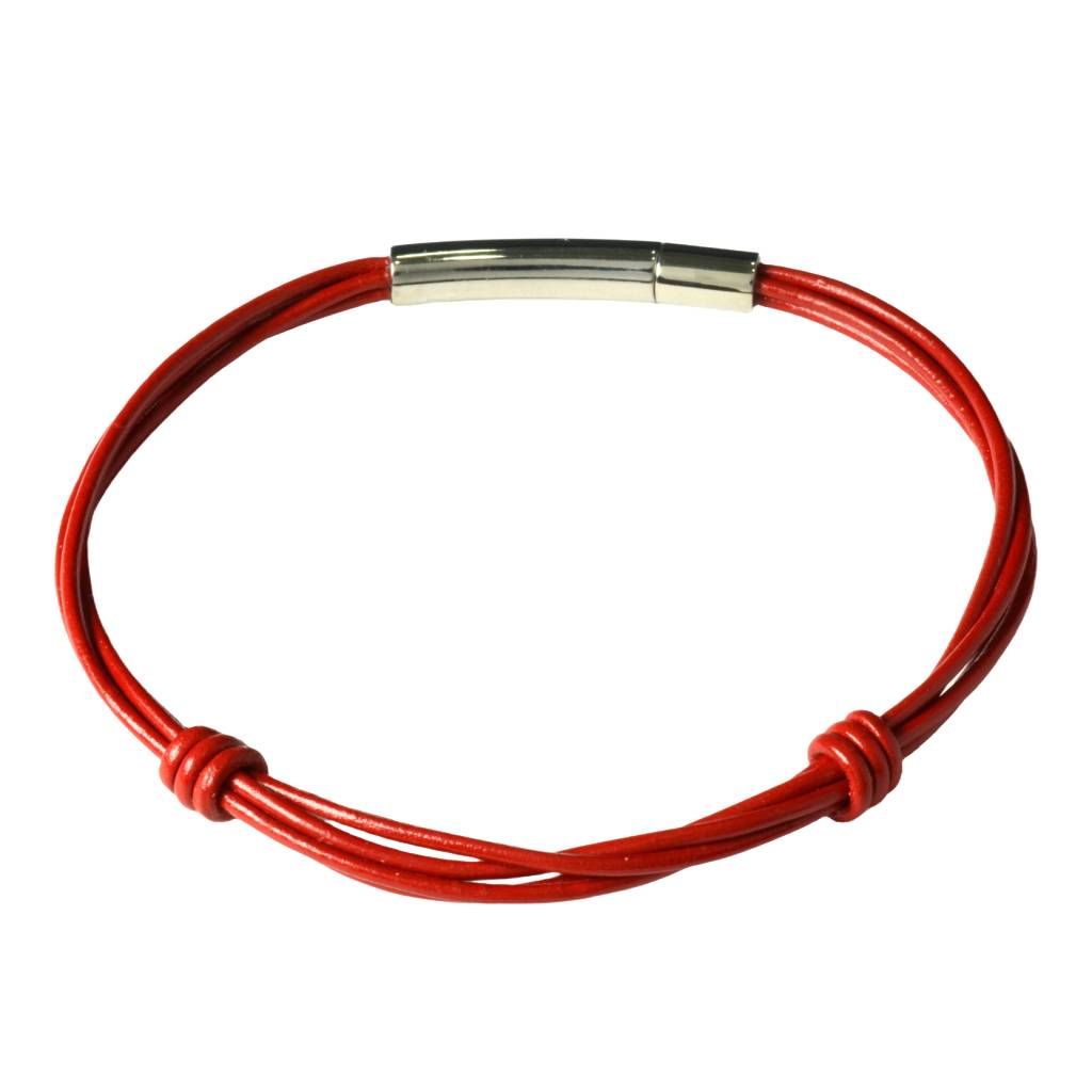 Pulsera De 4 Hilos de piel Roja con Broche de Acero