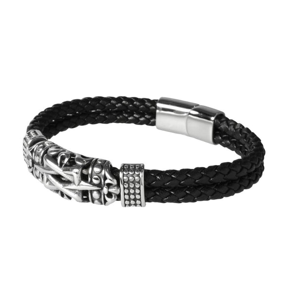 Pulsera de Piel con Estrella de David en Acero Inoxidable