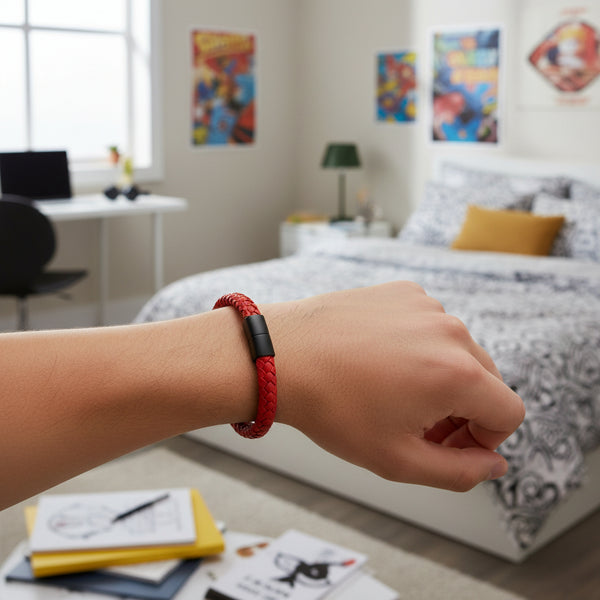 Pulsera de Piel Trenzada Fina con Broche de Acero