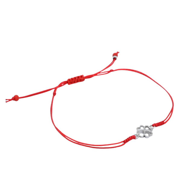 Pulsera Hilo Rojo con Trébol de Plata Biselado