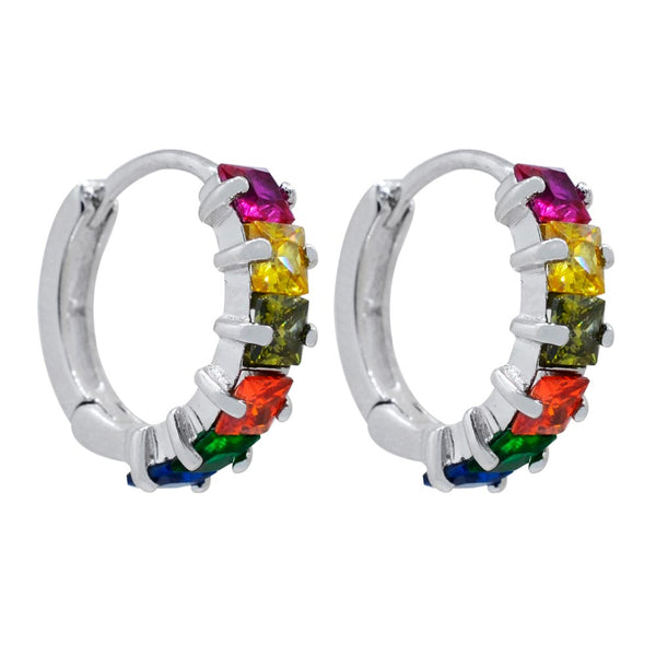 Arracadas Huggies Prisma de Colores en Plata .925