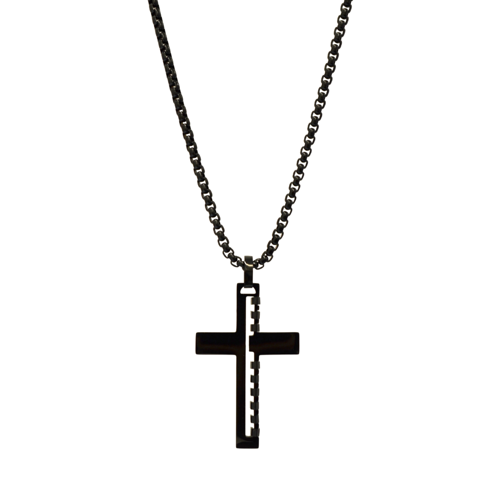 Gargantilla Cruz en Acero Inoxidable Negro