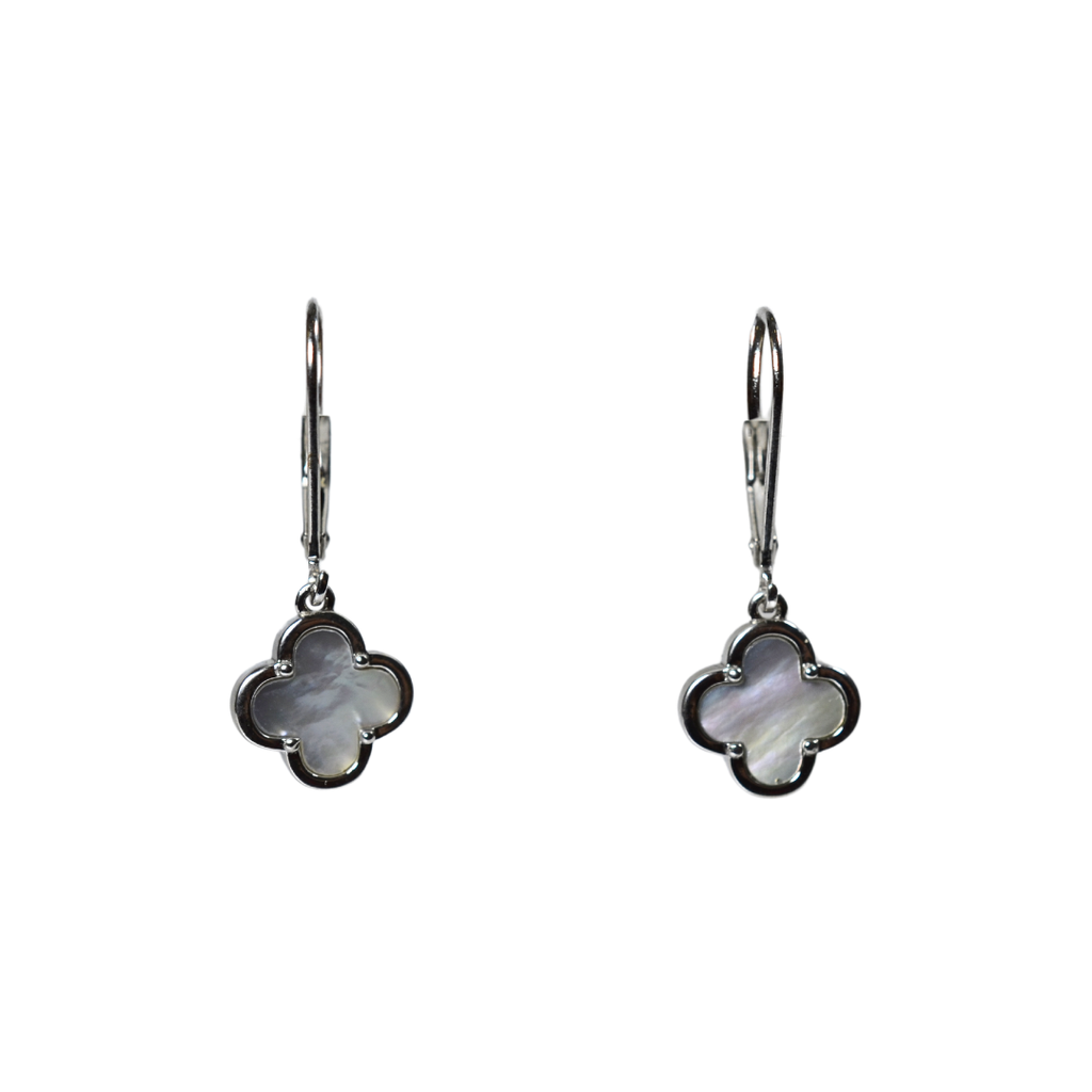 Aretes de Flor Colgante de Madre Perla de Plata .925