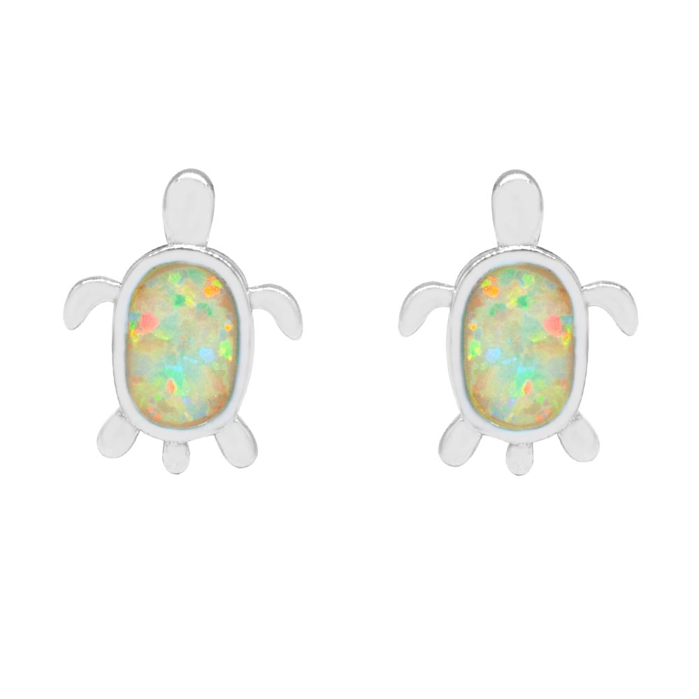 Aretes de Tortuga con Ópalo Blanco en Plata .925