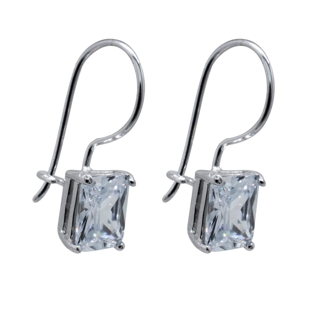 Aretes con Zirconia Rectangular en 4 uñas en Plata .925