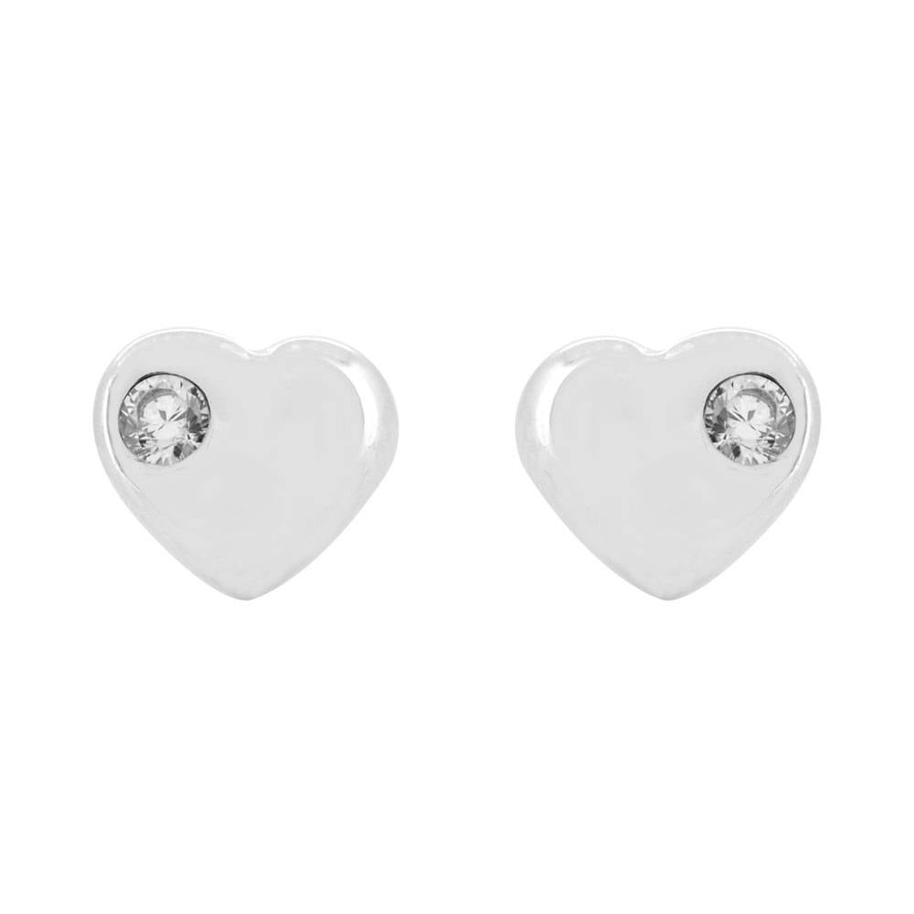 Aretes de Corazón Mini liso con Zirconia en Plata .925