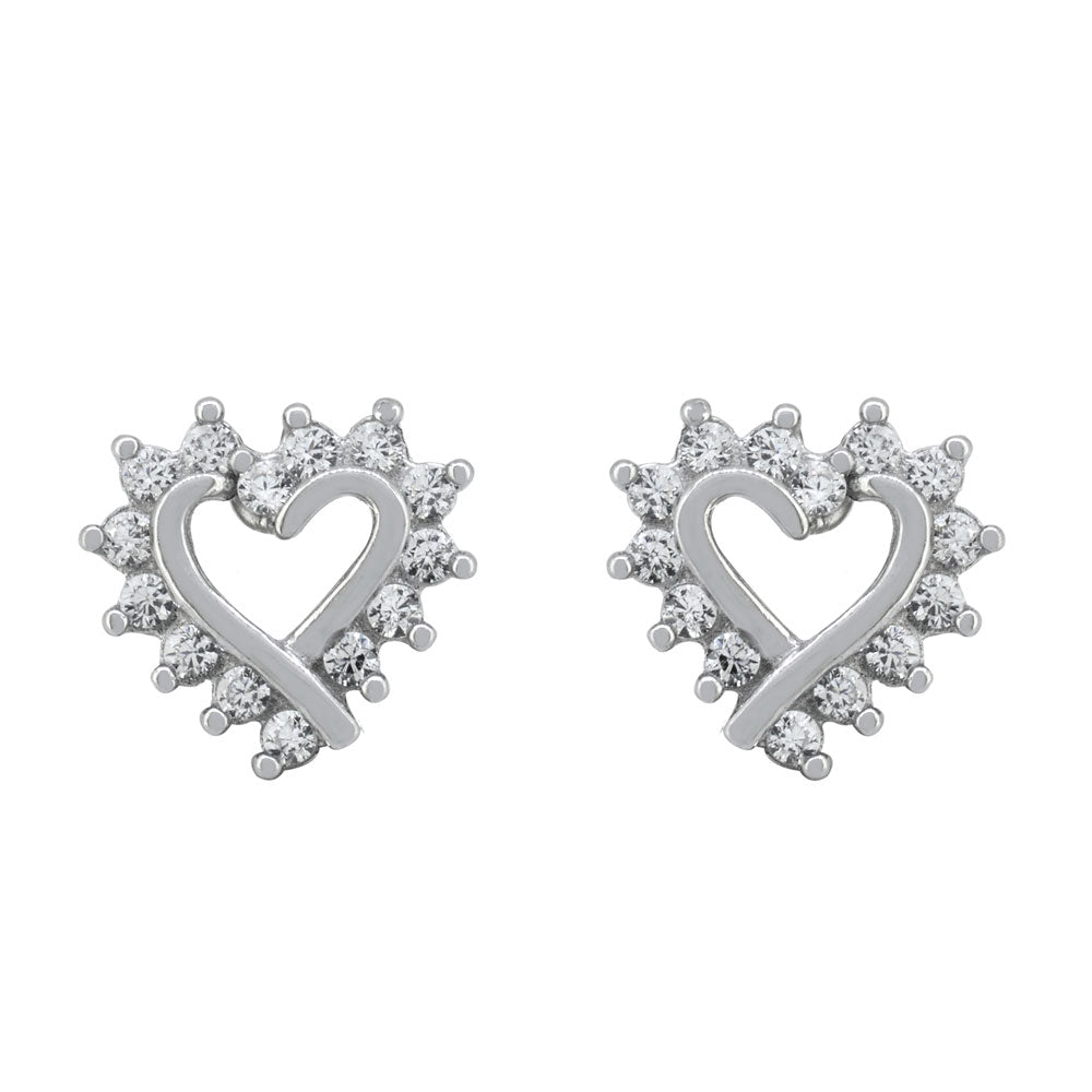 Aretes de Corazón con Zirconias en Plata .925