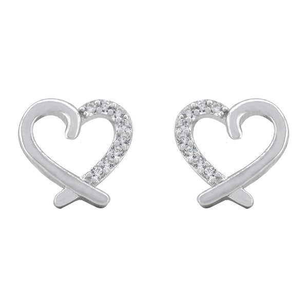 Aretes de Corazón Biselado con Zirconias en Plata .925