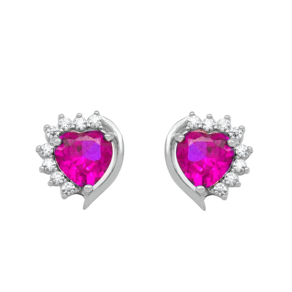 Juego de Corazón Rosa con Zirconias Blancas en Plata .925